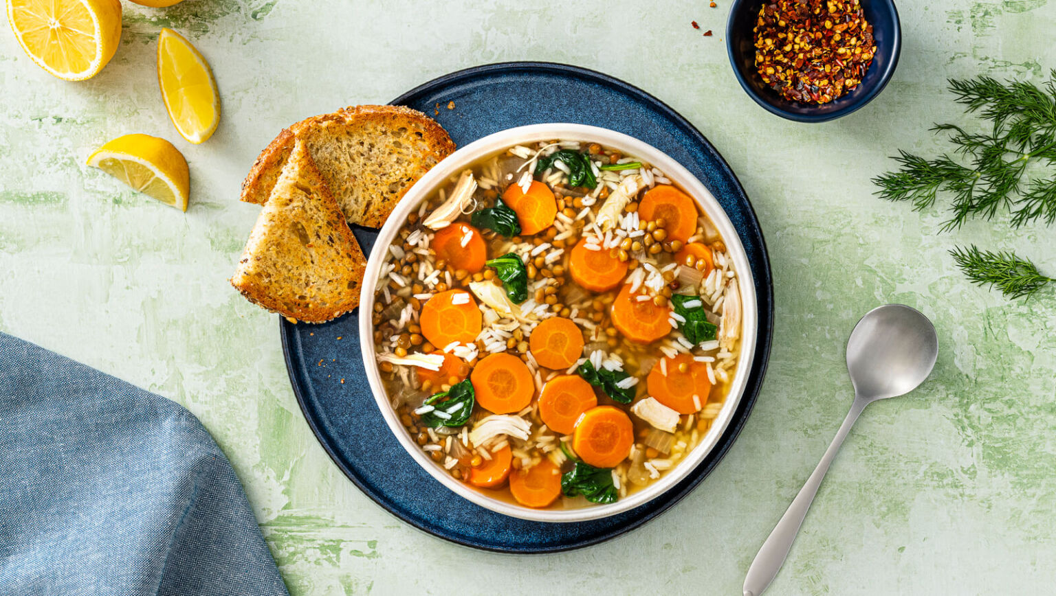 Hearty Chicken, Lentil and Rice Soup