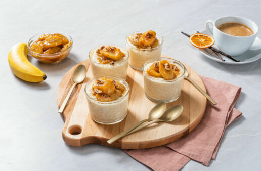 Hawaiian foster rice pudding