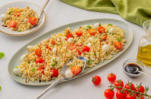 cherry tomato caprese pearl couscous salad