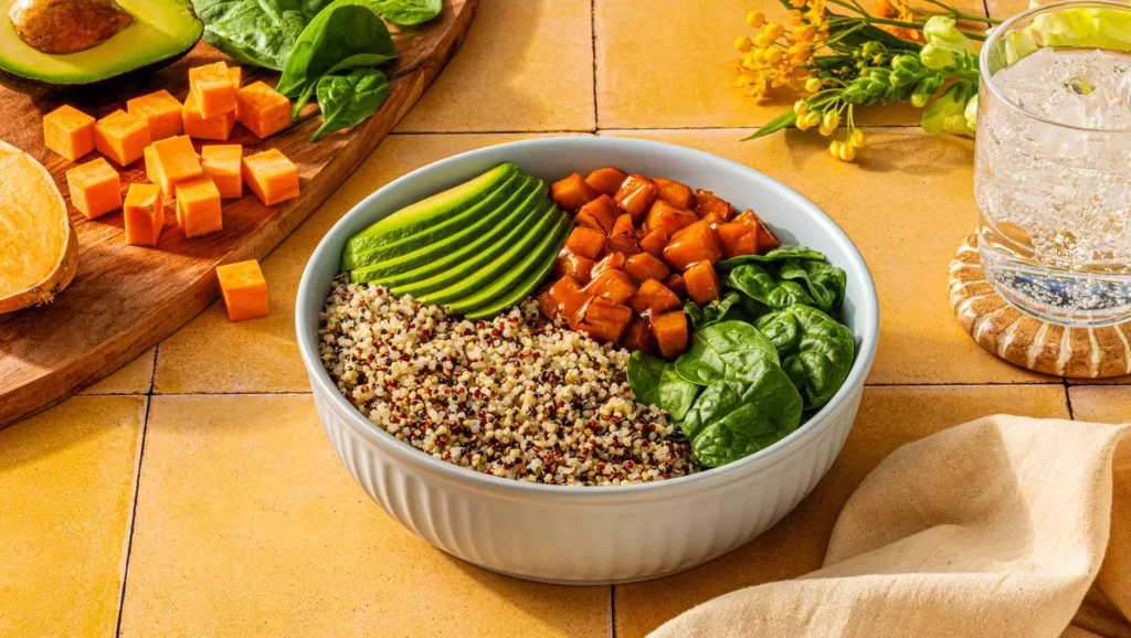 bourbon-glazed sweet potato quinoa bowl recipe by SuccessRice