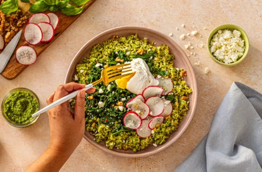 arugula and rice walnut pesto bowl recipe