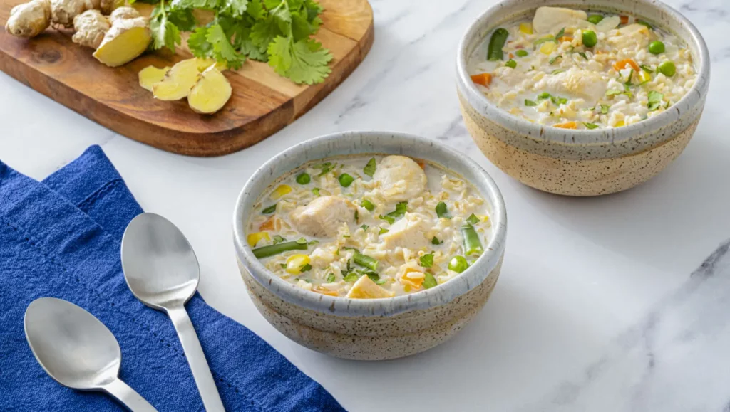 ginger coconut chicken and brown rice soup